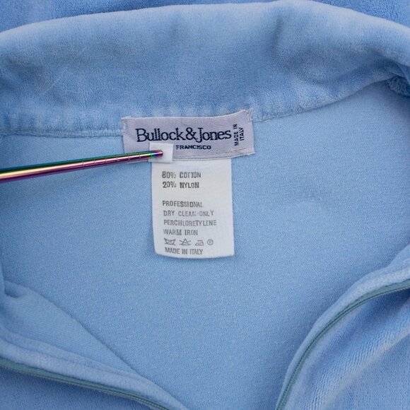Vtg Bullock & Jones Men’s M Blue Velour 1/4 Zip Pullover Shirt Made in Italy - Picture 4 of 6